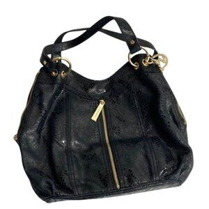 Michael Kors Black Snake Print Leather Tote Bag‎ With Gold Hardware